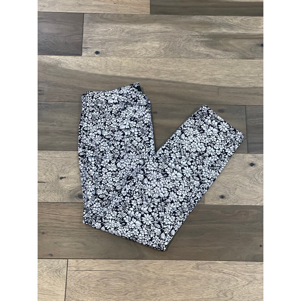 Talbots Signature Pants Size 10 Navy White Floral Cotton Blend Ankle